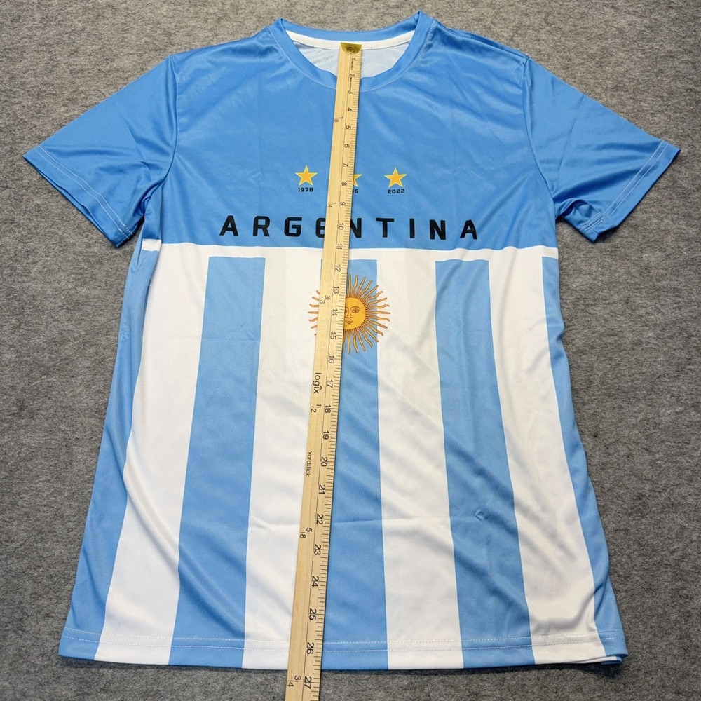 Argentina Fan Soccer Jersey Men M World Cup 2022 Polyester Blue White Striped - Picture 5 of 11